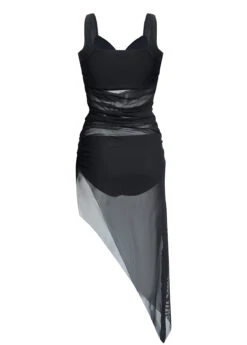 Asymmetric Hem Ruched Mesh Swimdress And Panty -AquaLina Store 1697777812943418722