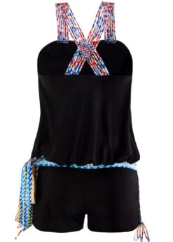 Tribal Print Black Tie Side Tankini Set 9 Tribal Print Black Tie Side Tankini Set -AquaLina Store 1697971261800269801