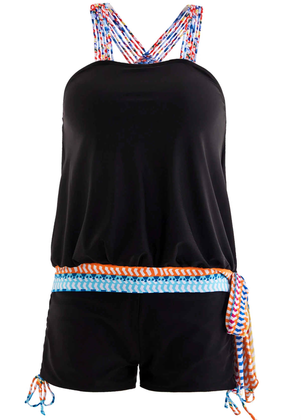 Tribal Print Black Tie Side Tankini Set 5 Tribal Print Black Tie Side Tankini Set - Image 3