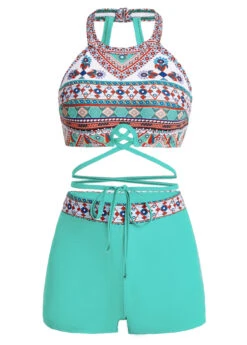 Tribal Print Cutout Back Tie Front Bikini Set -AquaLina Store 1698140268987585348