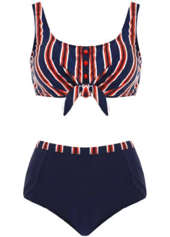Bowknot Striped High Waisted Bikini Set -AquaLina Store 1698203211654779268