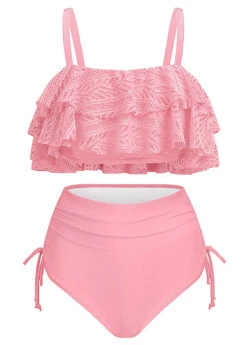 Patchwork High Waisted Light Pink Bikini Set 12 Patchwork High Waisted Light Pink Bikini Set -AquaLina Store 1698289713224030093