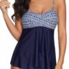 Crossover Hem Chevron Print Navy Blue Tankini Set -AquaLina Store 218565 P 15512480405760