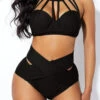 Cage Neck High Waist Cross Front Bikini Set -AquaLina Store 227465 P 15634988597530