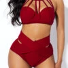 Cross Front High Waist Cage Neck Bikini Set -AquaLina Store 227466 P 15634988545570