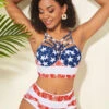 High Waisted American Flag Print Spaghetti Strap Bikini Set -AquaLina Store 238530 P 15898559254660