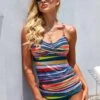 Rainbow Stripe Criss Cross Back Tankini Set -AquaLina Store 238743 P 15893563371890