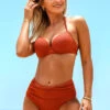 Ruched Halter Mid Waist Bikini Set
