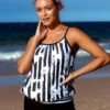 Spaghetti Strap Contrast Striped Blouson Tankini Set -AquaLina Store 257526 P 16081139945830