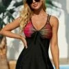 Stripe Red Double Straps Tankini Set -AquaLina Store 257527 P 16124017778080