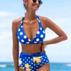 Halter Polka Dot High Waist Bikini Set -AquaLina Store 257652 P 1616474840789