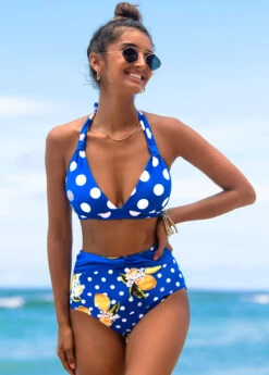 Halter Polka Dot High Waist Bikini Set