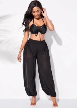 High Waisted Mesh Cutout Leg Beach Pants -AquaLina Store 258896 P 16164760758614