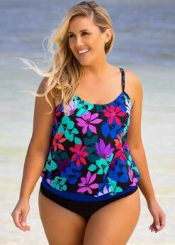 Plus Size Floral Print Spaghetti Strap Tankini Set 10 Plus Size Floral Print Spaghetti Strap Tankini Set -AquaLina Store 259863 P 16182765536422