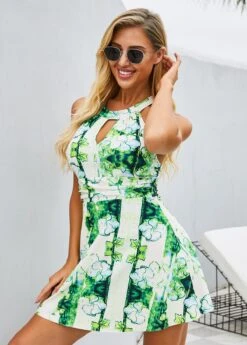 Keyhole Neckline Printed Strappy Back Swimdress And Shorts -AquaLina Store 260309 P 16126791793072