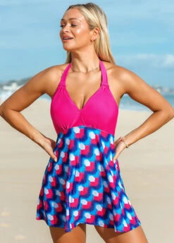 Geometric Print Halter Swimdress And Shorts -AquaLina Store 260981 P 16128772700273