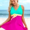 Color Block Wide Strap Swimdress And Shorts -AquaLina Store 262581 P 16117374021650