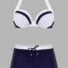 Contrast Knot Detail Halter Bikini Set