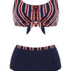 Bowknot Striped High Waisted Bikini Set