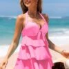 Hot Pink Layered Ruffle Hem Halter Swimdress And Panty -AquaLina Store 263513 P 16227131978110