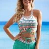 Tribal Print Cutout Back Tie Front Bikini Set