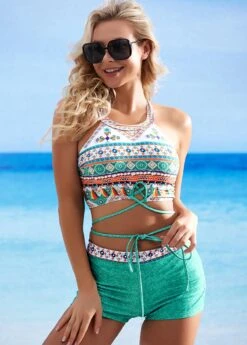 Tribal Print Cutout Back Tie Front Bikini Set -AquaLina Store 263624 P 1615950778860
