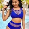 Blue Net Stitching High Waisted Bikini Set -AquaLina Store 263727 P 16141352561224