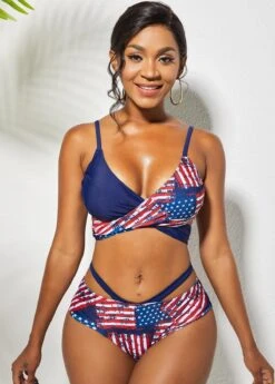 American Flag Print Cross Tie Back Bikini Set -AquaLina Store 263840 P 16215025806093