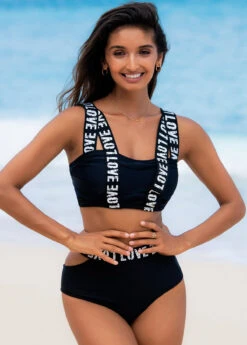 Letter Print High Waisted Bikini Set -AquaLina Store 264991 P 1619073360129