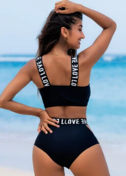 Letter Print High Waisted Bikini Set -AquaLina Store 264991 P 1619073360838