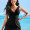 Tie Side Shirred V Neck Solid Swimdress And Panty -AquaLina Store 265245 P 16225107579660