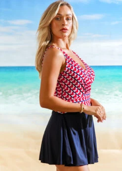 Heart Print Tie Side Swimdress And Shorts -AquaLina Store 265994 P 16173405056723