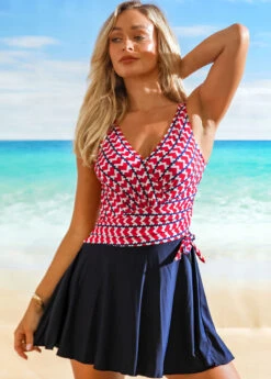 Heart Print Tie Side Swimdress And Shorts -AquaLina Store 265994 P 16173405059064