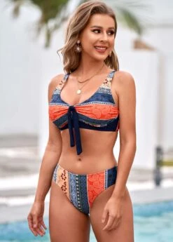 Printed Spaghetti Strap Tie Back Bikini Set -AquaLina Store 266505 P 16160376625552