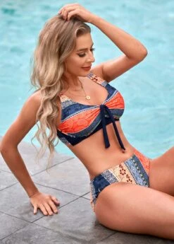 Printed Spaghetti Strap Tie Back Bikini Set
