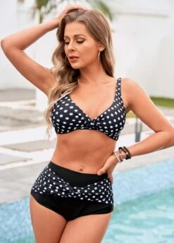 Polka Dot Spaghetti Strap Twist Front Bikini Set -AquaLina Store 266510 P 16153726648133