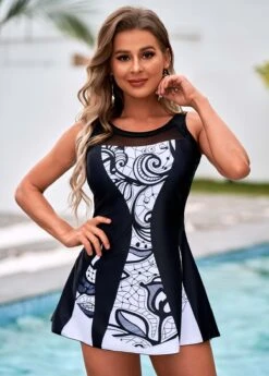 Printed Cutout Back Round Neck Swimdress And Panty 9 Printed Cutout Back Round Neck Swimdress And Panty -AquaLina Store 266511 P 16156865225533