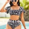 Geometric Print Lantern Sleeve Bikini Set -AquaLina Store 266687 P 16188871275433