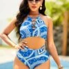 Geometric Print High Waisted Halter Bikini Set