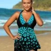 Geometric Print Lace Up Swimdress And Shorts -AquaLina Store 268448 P 16158841594800
