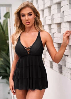 Lace Up Layered Ruffle Hem Swimdress And Panty 10 Lace Up Layered Ruffle Hem Swimdress And Panty -AquaLina Store 269008 P 16161406580553