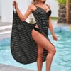 Cutout Striped Spaghetti Strap Cover Up