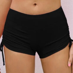 Mid Waist Drawstring Detail Solid Swimwear Shorts
