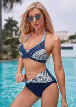 Mid Waist Polka Dot Tie Back Bikini Set -AquaLina Store 269765 P 16203829144275