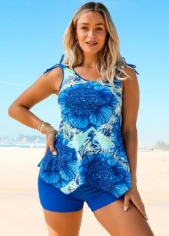Tie Shoulder Asymmetric Hem Floral Print Tankini Set 9 Tie Shoulder Asymmetric Hem Floral Print Tankini Set -AquaLina Store 271414 P 16214729137092