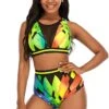 High Waist Mesh Stitching Printed Bikini Set -AquaLina Store 273288 P 1619586079848