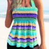 Tie Back Rainbow Stripe Smocked Tankini Set 2 Tie Back Rainbow Stripe Smocked Tankini Set -AquaLina Store 274486 P 1621305322048