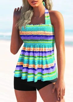 Tie Back Rainbow Stripe Smocked Tankini Set 7 Tie Back Rainbow Stripe Smocked Tankini Set -AquaLina Store 274486 P 1621305324599