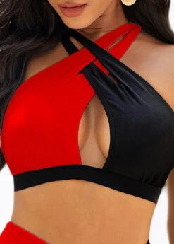 Contrast Cross Strap High Waist Bikini Set -AquaLina Store 277477 P 16754139962524