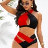 Contrast Cross Strap High Waist Bikini Set -AquaLina Store 277477 P 16754139967150